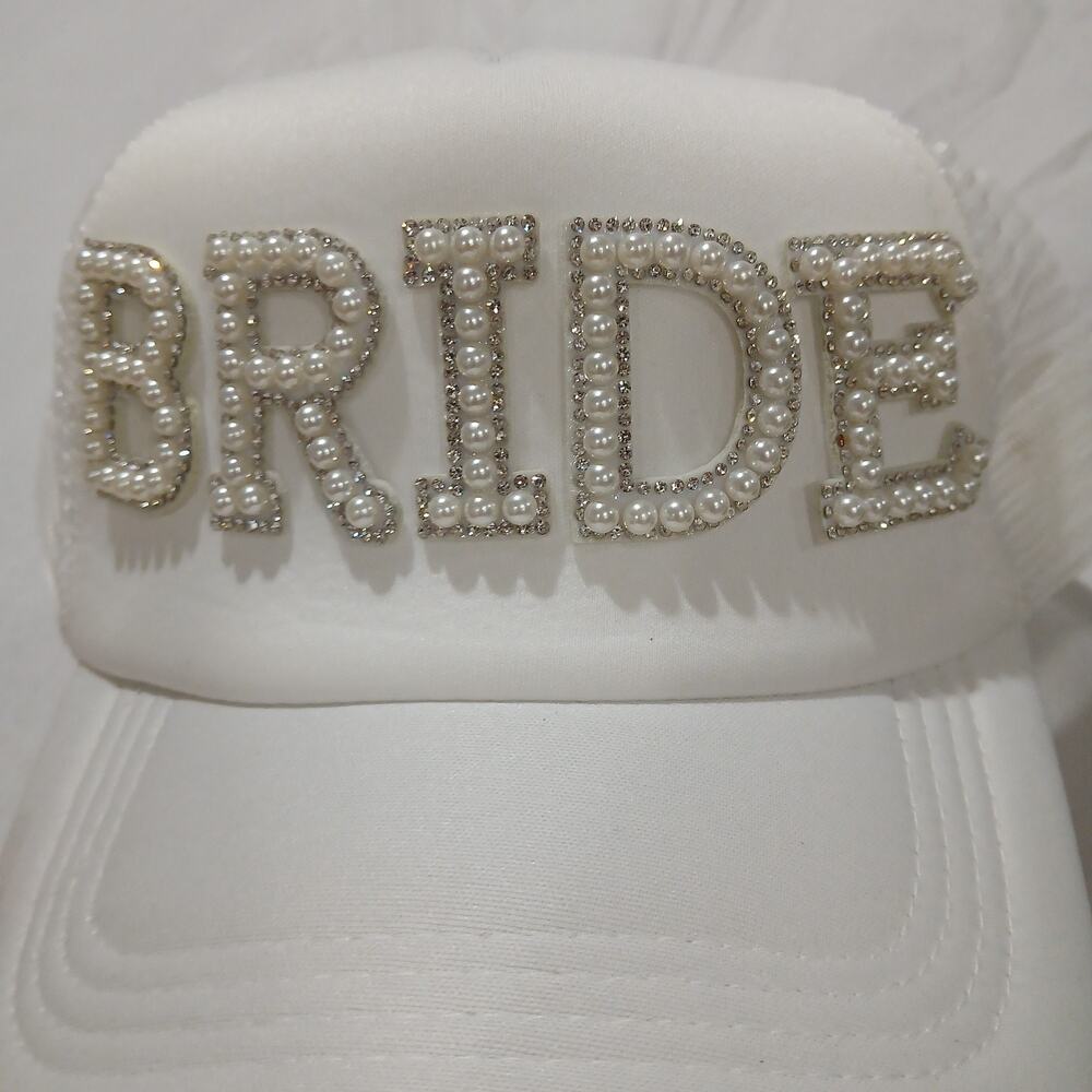 Bride and Groom Hats Pearl Embellished Veil Bachelorette Bridal Shower Wedding - Picture 2 of 8